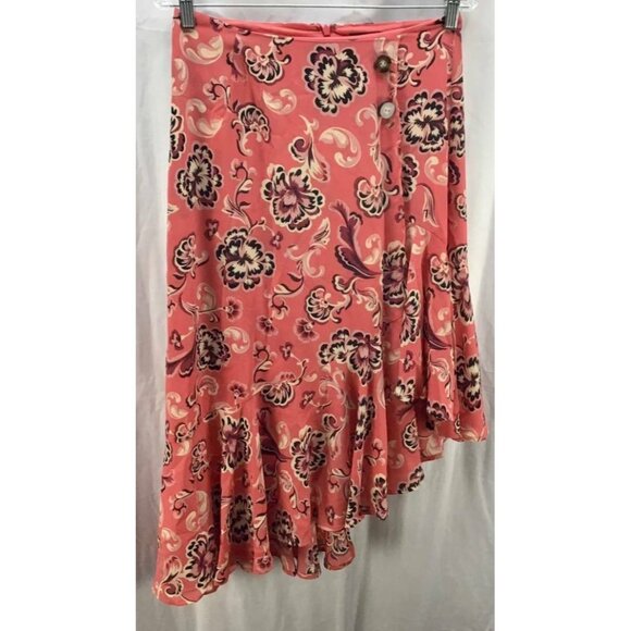 Who What Wear Skirt 4 Coral Floral Asymmetric New - Picture 1 of 5